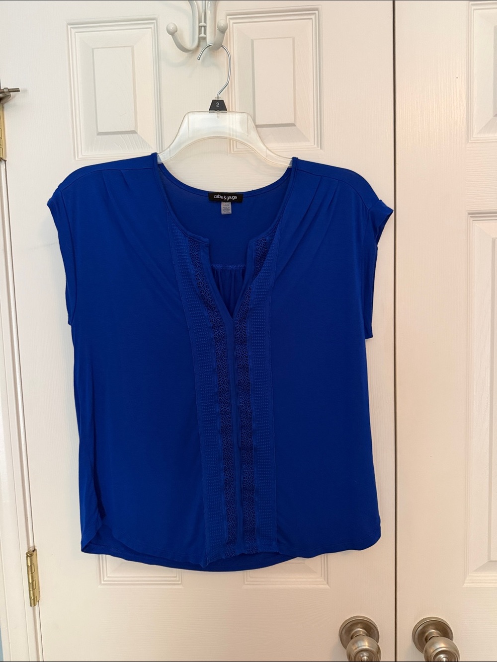Cable & Gauge Royal Blue Cap-Sleeve Blouse with Front Trim L